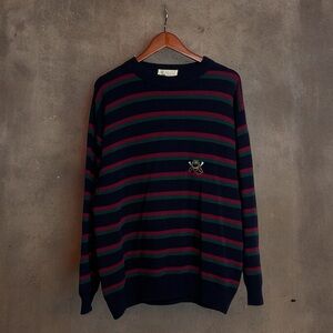 Vintage GUCCI Mens Wool Sweater Equestrian Horse Striped Navy Size 52 Italy 80s